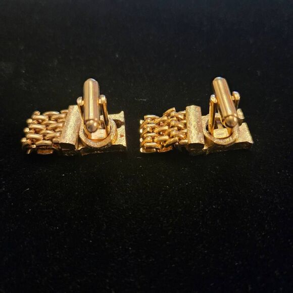 Vintage H Monogram Gold Tone Chain Cuff Links 70s - Picture 3 of 7